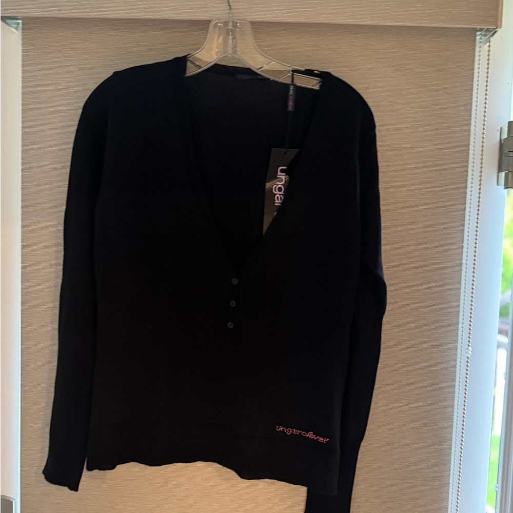 Ungaro Fever Black V-Neck Women's Sweater NWT